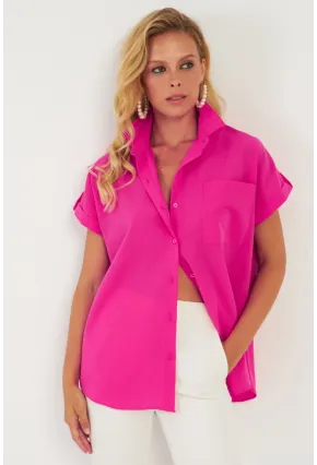Kadın Fuşya Cepli Gömlek ZER410