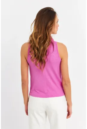 Kadın Fuşya Sırt Pencereli Desenli Bluz LPP1021