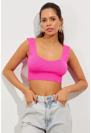 Kadın Fuşya Triko Crop Atlet YV118