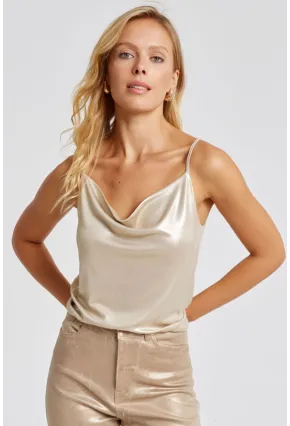 Kadın Gold Rengi Degaje Yaka Lurex Bluz LPP1250