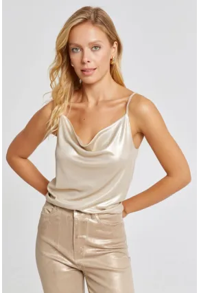 Kadın Gold Rengi Degaje Yaka Lurex Bluz LPP1250