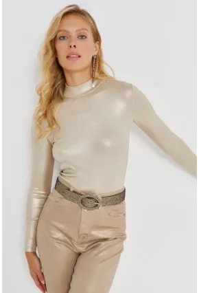 Kadın Gold Rengi Parlak Bluz LPP1245