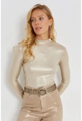 Kadın Gold Rengi Parlak Bluz LPP1245