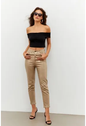 Kadın Gold Rengi Parlak Denim Pantolon NWC250