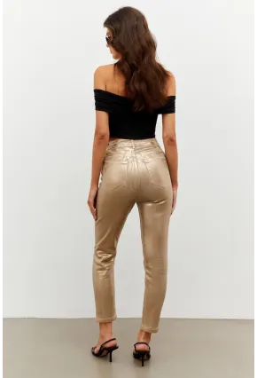 Kadın Gold Rengi Parlak Denim Pantolon NWC250