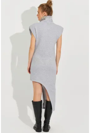Kadın Gri Asimetrik Midi Elbise SF2196