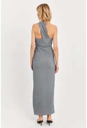 Kadın Gri Asimetrik Yaka Maxi Elbise NH25455