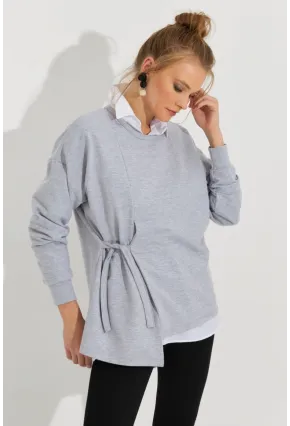 Kadın Gri Bağlamalı Sweatshirt Yİ2493