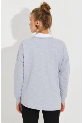 Kadın Gri Bağlamalı Sweatshirt Yİ2493