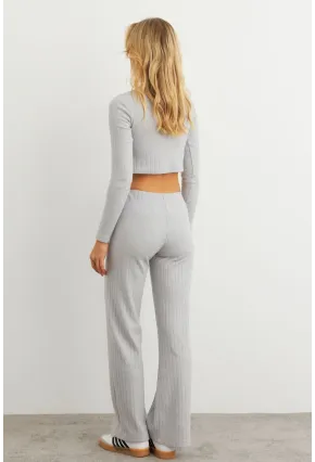 Kadın Gri Crop Üstlü İkili Pantolon Takım XL10052