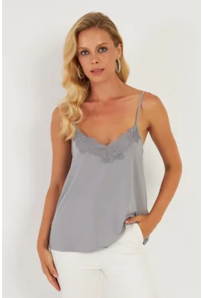 Kadın Gri Dantelli Atlet AYD353