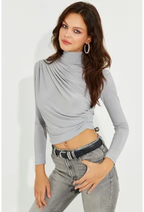 Kadın Gri Drapeli Bluz LPP1226