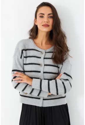 Kadın Gri Düğme Detaylı Hırka MCNG800