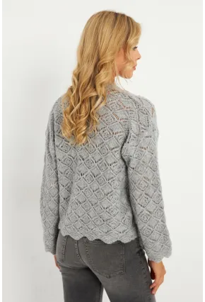 Kadın Gri Düğme Detaylı Hırka YV276