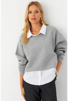 Kadın Gri Gömlek Detaylı Sweatshirt MAYD21
