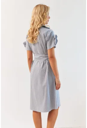 Kadın Gri Gül Detaylı Midi Gömlek Elbise SF12812