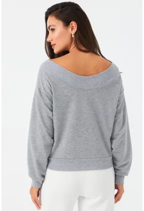 Kadın Gri Kısa Sweatshirt TF16