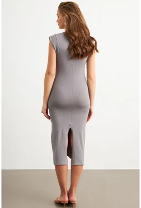 Kadın Gri Kolsuz Basic Midi Elbise FLU7109