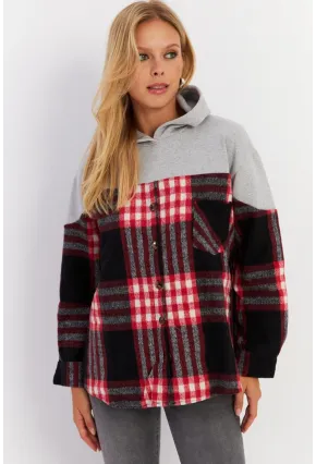 Kadın Gri Kontrast Düğmeli Sweatshirt YLE004