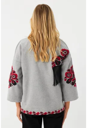 Kadın Gri Nakışlı Kaşe Ceket MQS5563