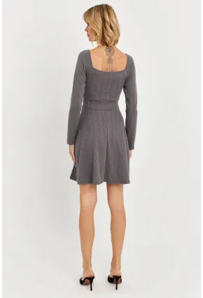 Kadın Gri Önü Bağlamalı Mini Elbise TF59
