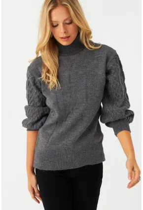 Kadın Gri Pencereli Kazak SE3