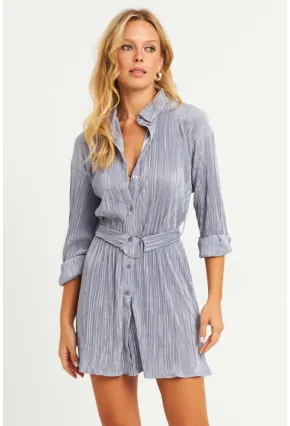 Kadın Gri Piliseli Kemerli Mini Elbise TW70124-90