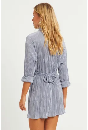 Kadın Gri Piliseli Kemerli Mini Elbise TW70124-90