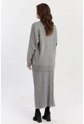 Kadın Gri Plili Alt Üst Triko Takım SF2554