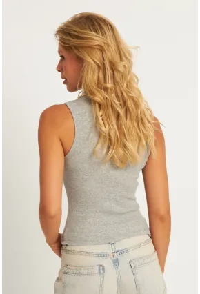 Kadın Gri Polo Yaka Kaşkorse Bluz MK10