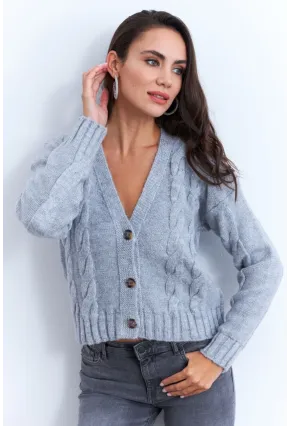 Kadın Gri Saç Örgülü Hırka YV295