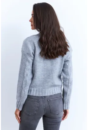 Kadın Gri Saç Örgülü Hırka YV295