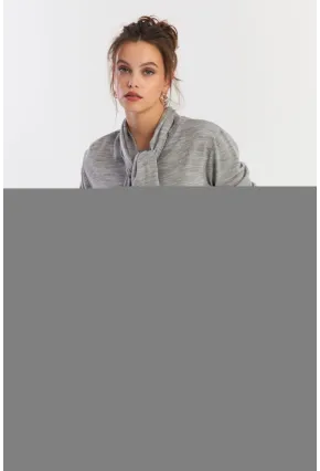 Kadın Gri Şal Aksesuarlı Triko Bluz YV286