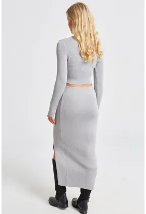 Kadın Gri Simli Triko Etek Takım KZ2497