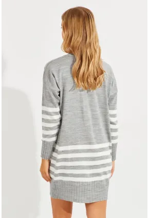 Kadın Gri Triko Çizgili Tunik YV202
