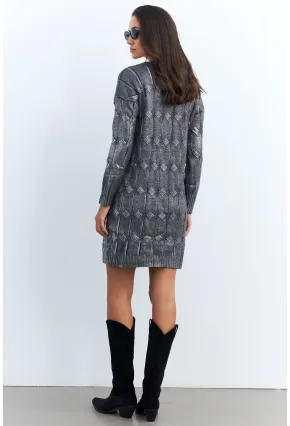 Kadın Gri Varaklı Triko Midi Elbise NAR446