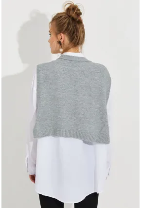 Kadın Gri Yanları Bağlamalı Süveter YV210