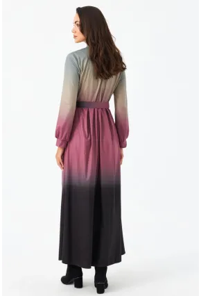 Kadın Gül Kurusu Kemerli Maxi Elbise MHAD4974