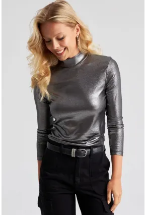 Kadın Gümüş Rengi Parlak Bluz LPP1245