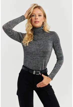 Kadın Gümüş Rengi Simli Balıkçı Bluz RX435