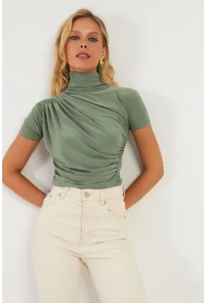 Kadın Haki Büzgülü Bluz LPP1287