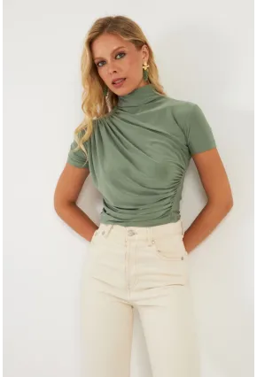 Kadın Haki Büzgülü Bluz LPP1287