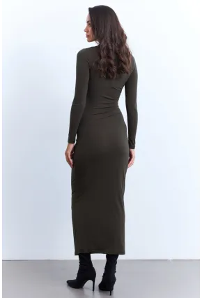 Kadın Haki Drapeli Maxi Elbise LİK12