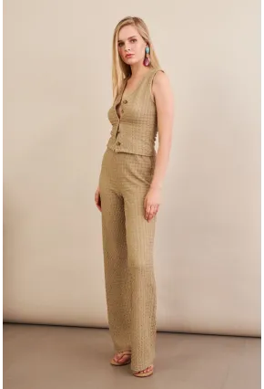 Kadın Haki Gofre Yelek Pantalon Takım FLU330