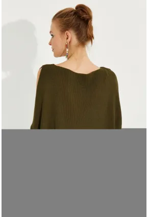 Kadın Haki Kolu Yırtmaçlı Triko Bluz SMT221