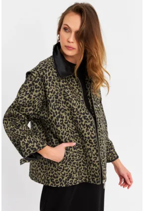Kadın Haki Leopar Denim Ceket MELT1174