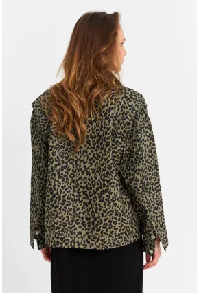 Kadın Haki Leopar Denim Ceket MELT1174