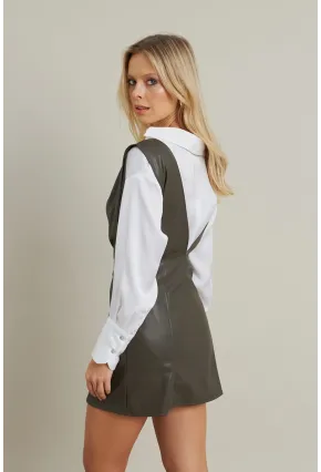 Kadın Haki Suni Deri Mini Elbise NH796