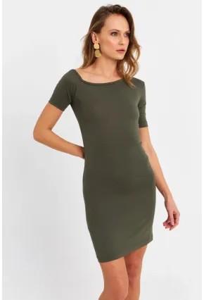 Kadın Haki Tek Omuz Açık Mini Elbise EY3079