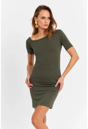 Kadın Haki Tek Omuz Açık Mini Elbise EY3079